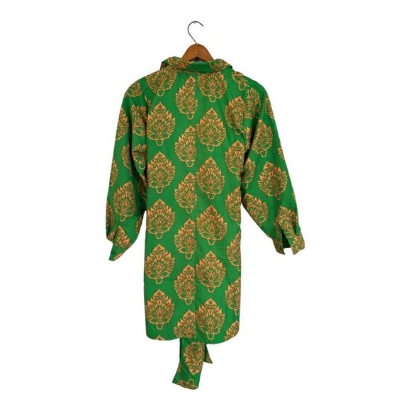 Her Destiny Damask Printed Shirt Print Dress Tie Waist Front Large Green St. Pat - Picture 2 of 5